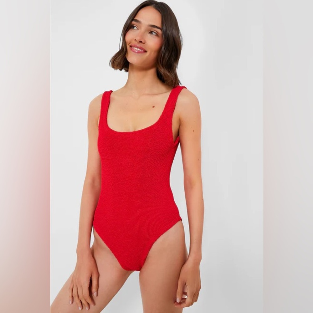 Red Hunza G classic square neck one piece swimsuit